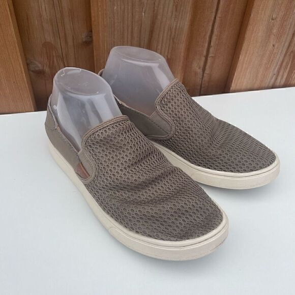 OluKai Pehuea Leather Shoes Size 8 Grey Slip On Casual Shoes Loafers - Picture 2 of 14